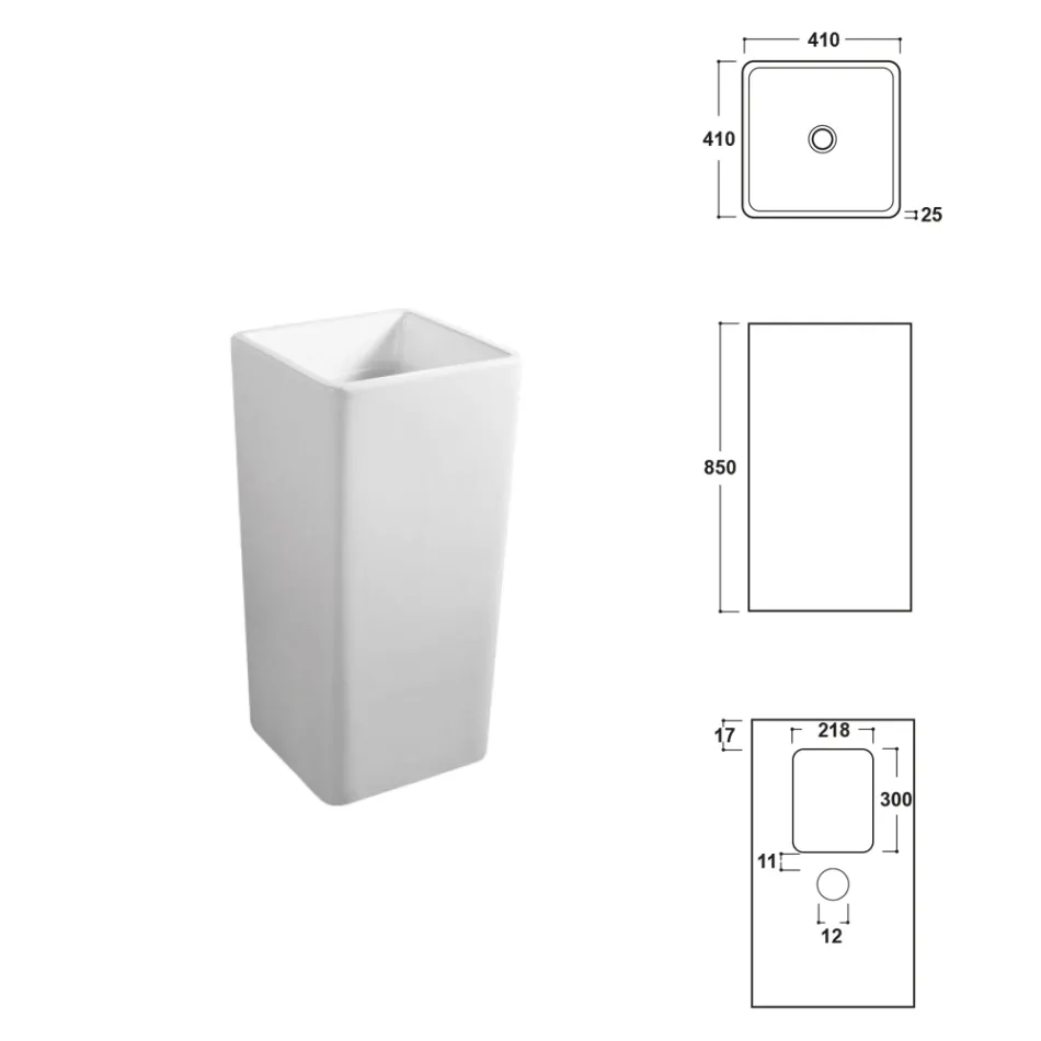 Fritstående firkantet keramisk håndvask med et moderne design - Papavero Viadurini