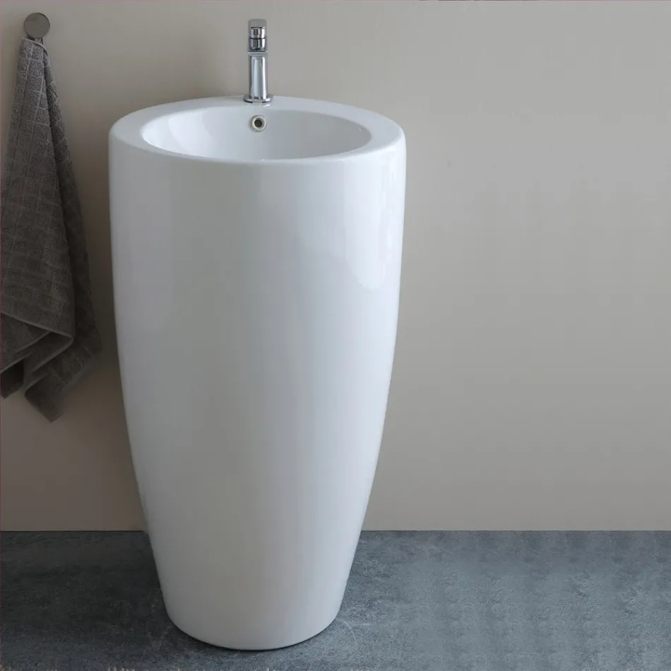 Fritstående rund keramisk vask med et moderne design - Papavero Viadurini