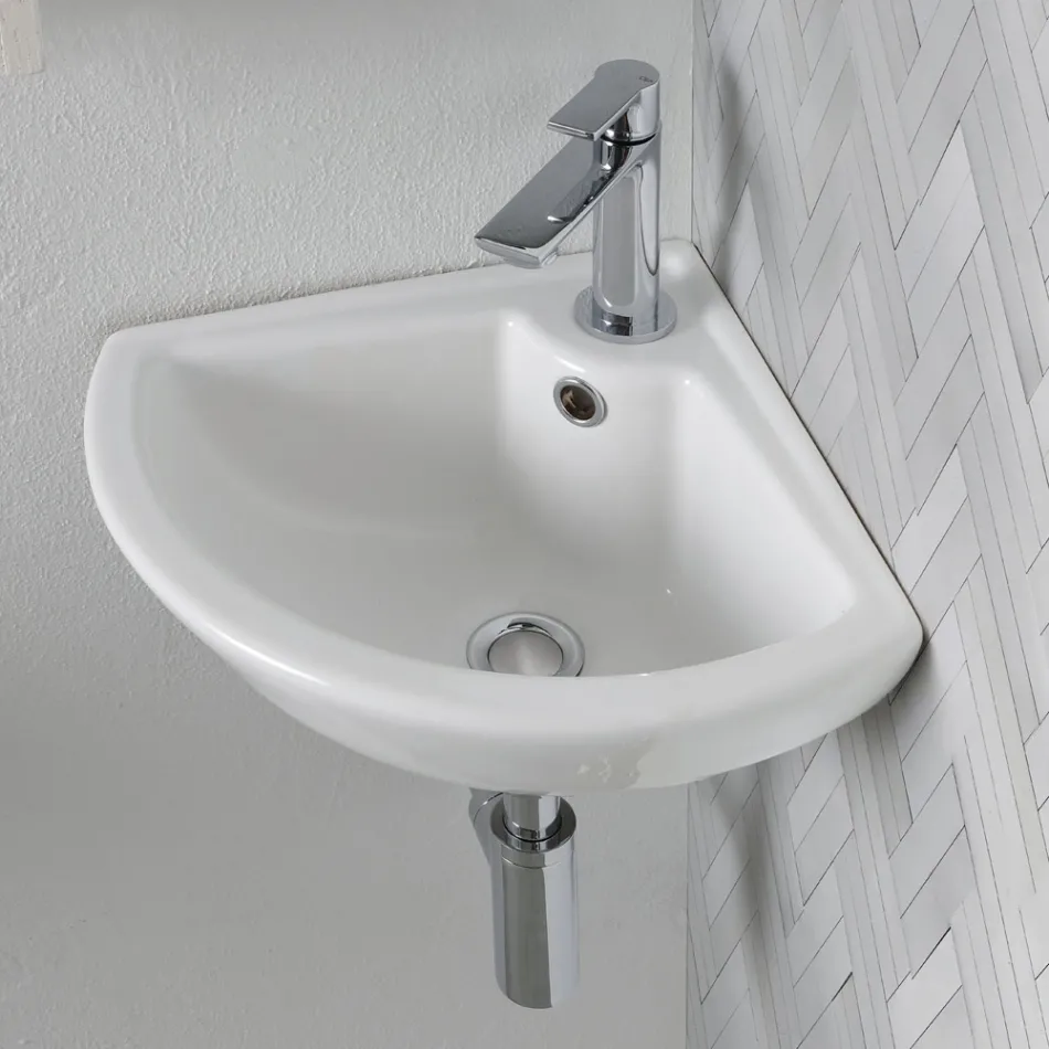 Hjørnevask i hvid keramik med et moderne og elegant design - Silica Viadurini