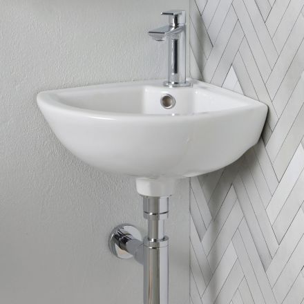 Hjørnevask i hvid keramik med et moderne og elegant design - Silica Viadurini