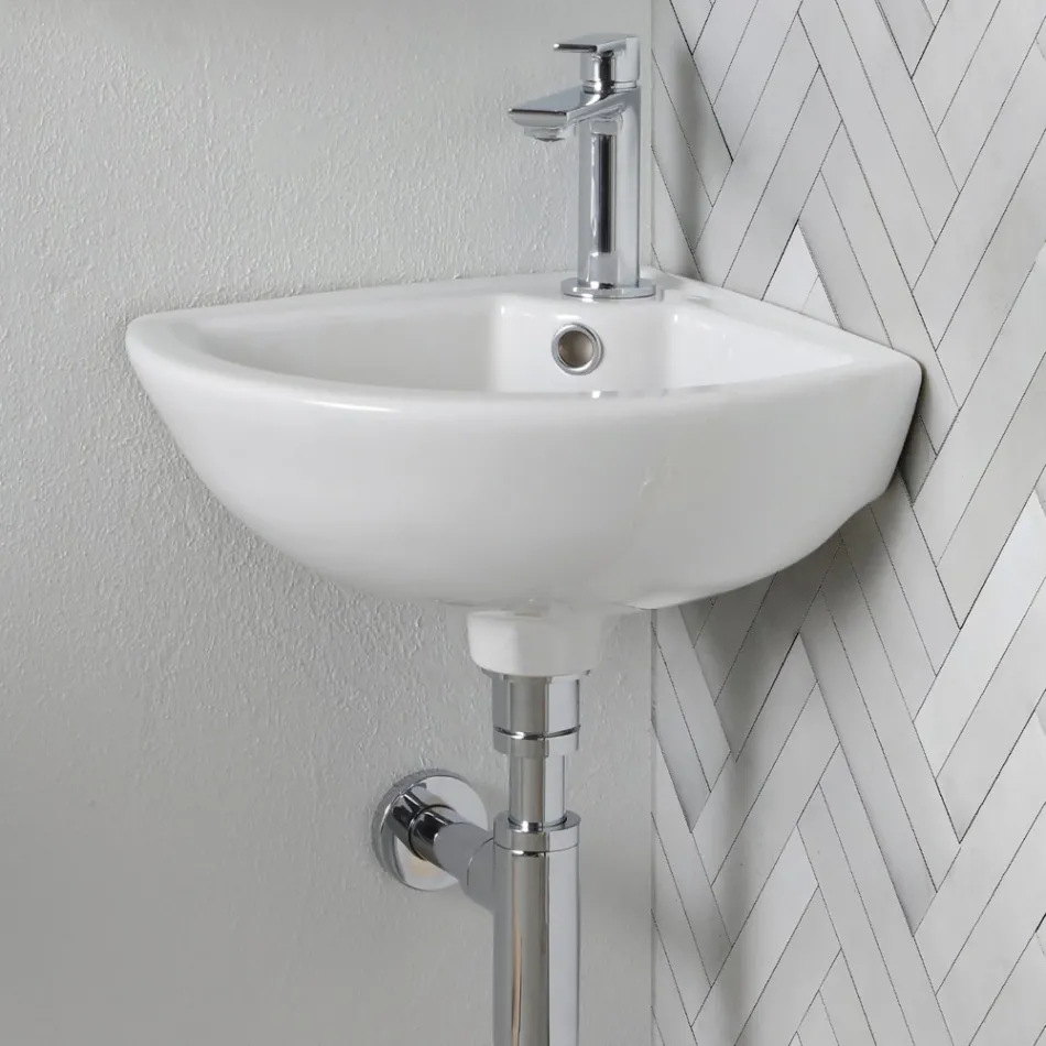 Hjørnevask i hvid keramik med et moderne og elegant design - Silica Viadurini