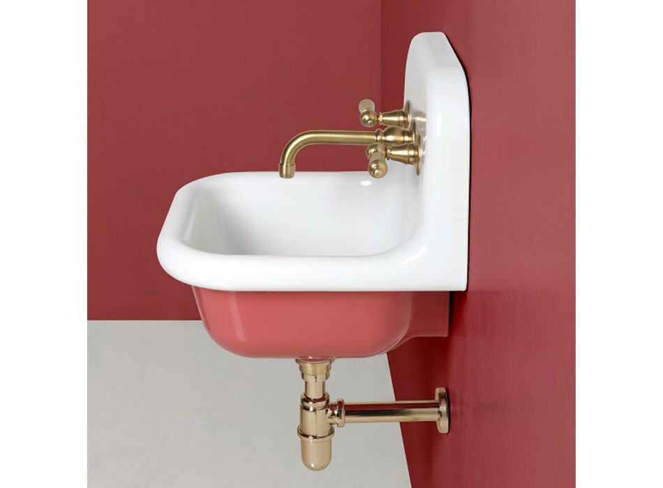 Ophængt badeværelsesvask i hvid og farvet keramik 42 cm - Meridiano Viadurini