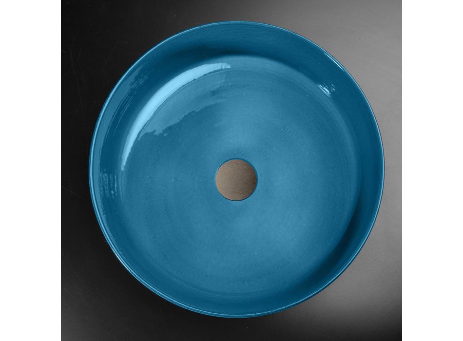 Blå bordplade badeværelseshåndvask lavet af ildfast ler - Tatiana Viadurini