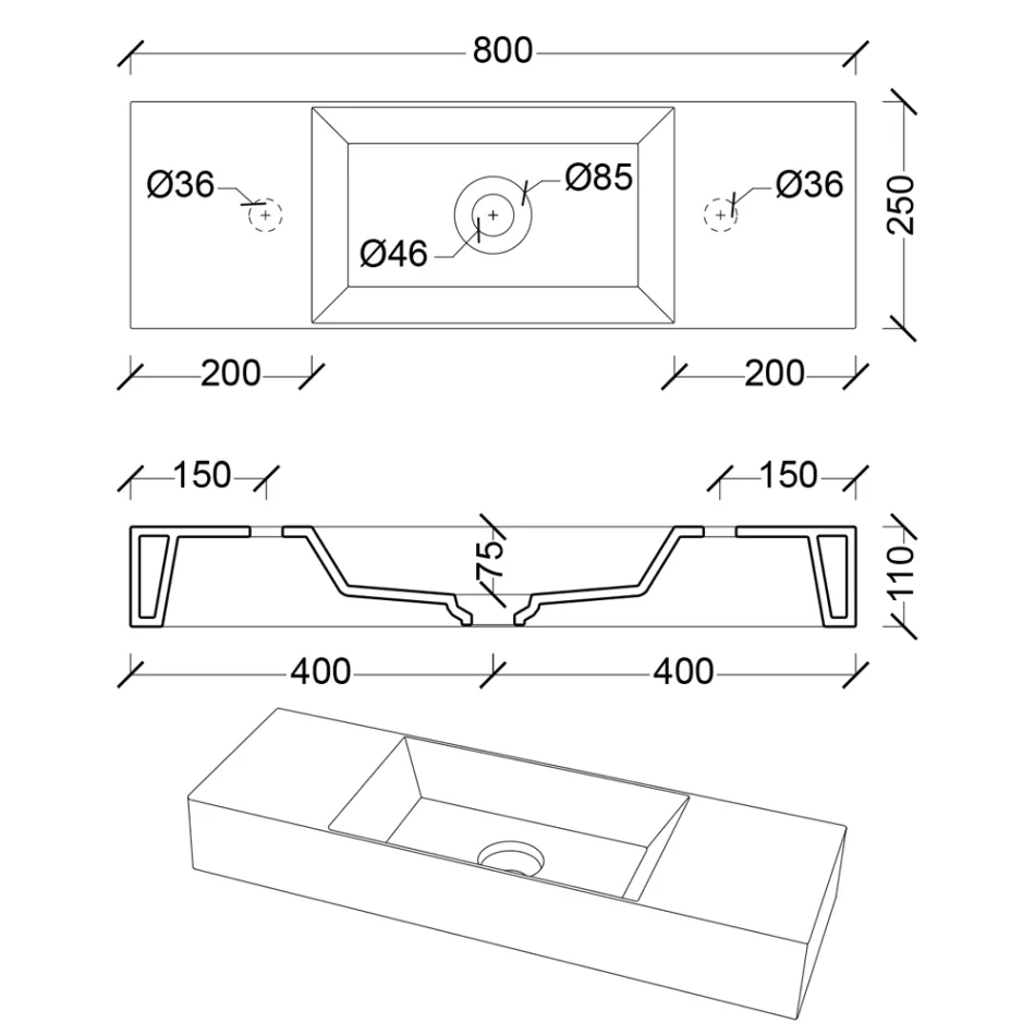 Bordplade eller væghængt håndvask i keramik Made in Italy - Act Viadurini