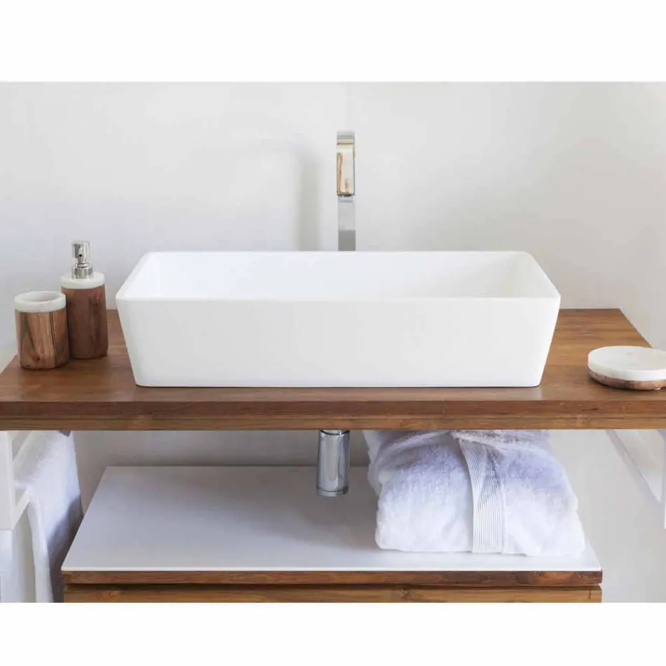 Rektangulær køkkenvask i massiv overflade Hvid finish - Sider Viadurini