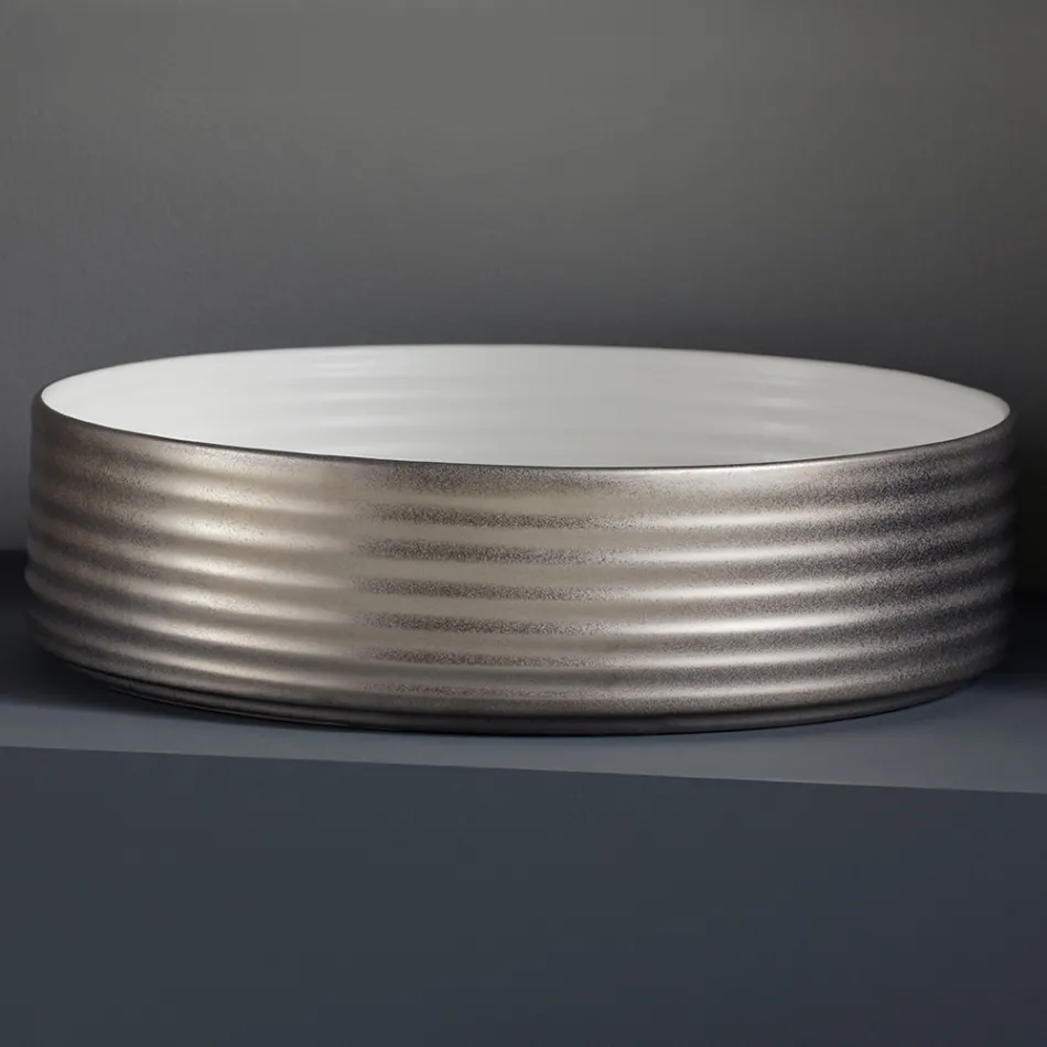 Håndvask i hånddrejet porcelænsstentøj Made in Italy - Dart Viadurini