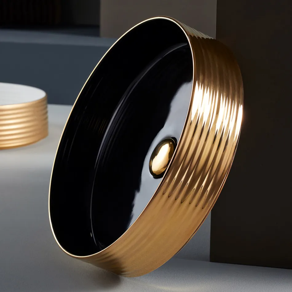 Håndvask i hånddrejet porcelænsstentøj Made in Italy - Dart Viadurini