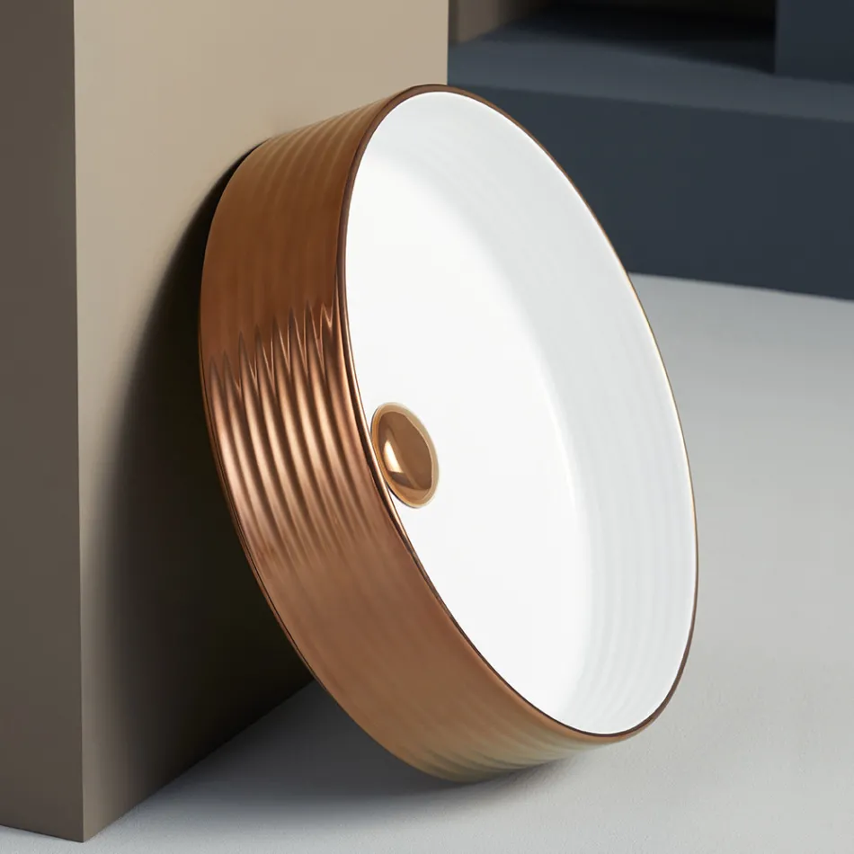 Håndvask i hånddrejet porcelænsstentøj Made in Italy - Dart Viadurini