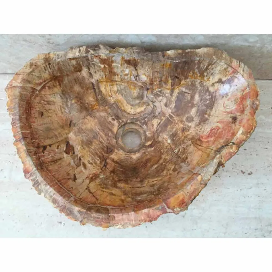 Stående stående håndvaske af fossilt træ badeværelse, unikt design Viadurini