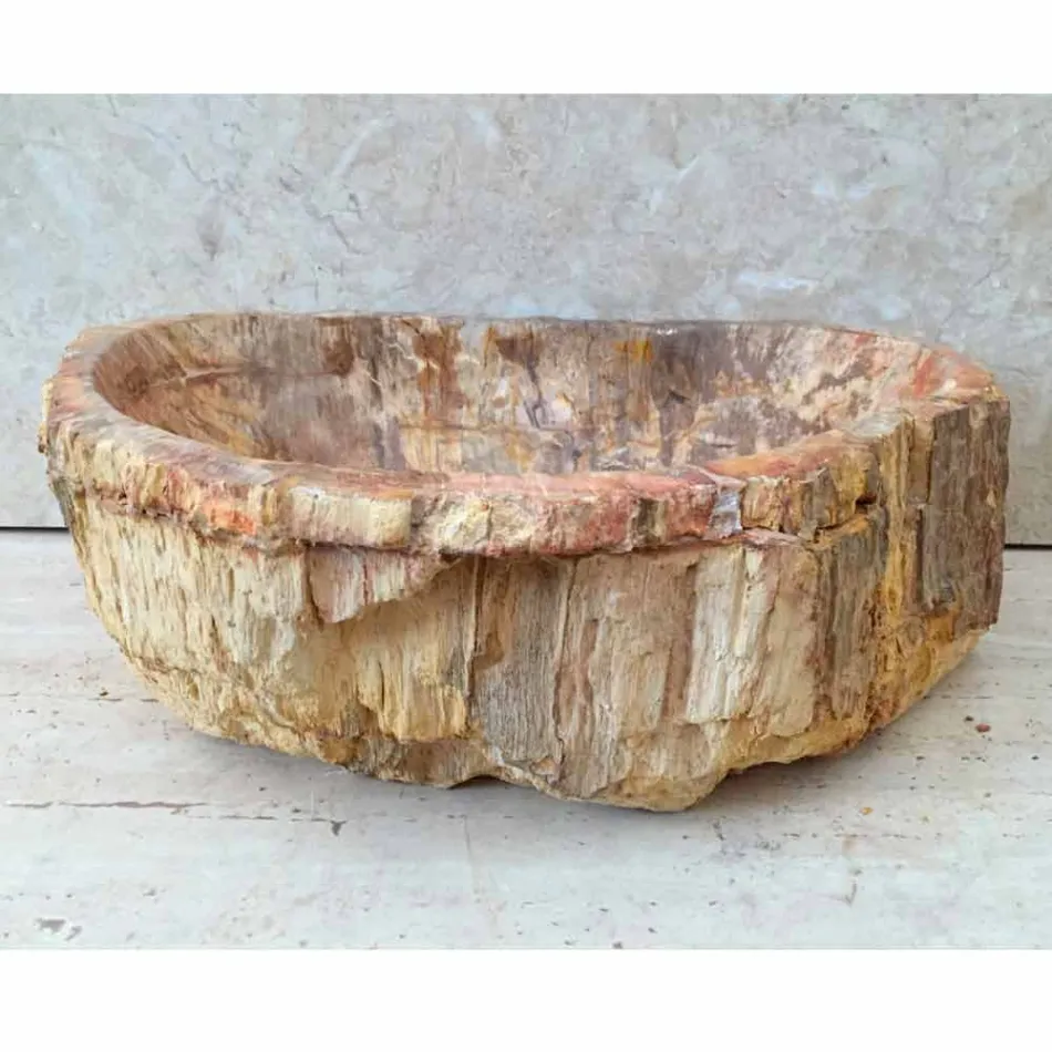 Stående stående håndvaske af fossilt træ badeværelse, unikt design Viadurini