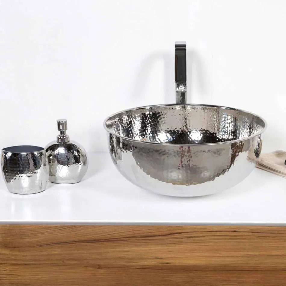 Rund bordvask i hamret krom messing - diamant Viadurini