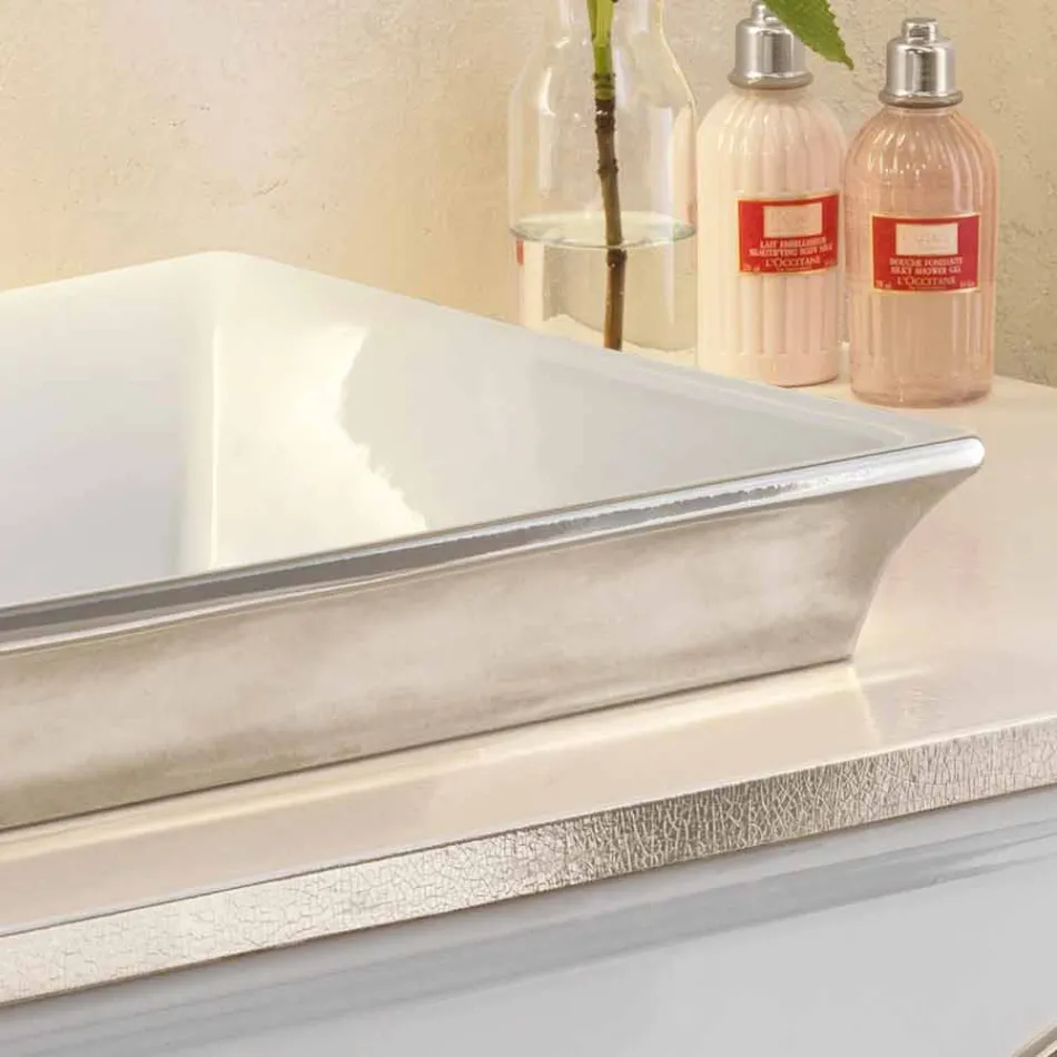 Semi-forsænket badeværelsevask i ild ler og platin lavet i Italien, Guido Viadurini