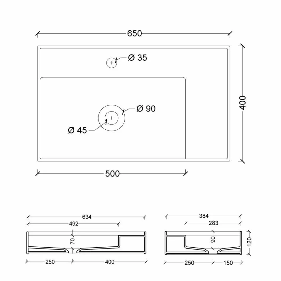 Håndvask keramisk støtte moderne design lavet i Italien Sun 65x40 cm Viadurini