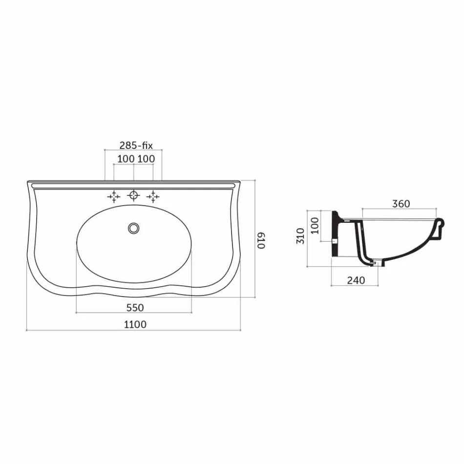 Håndvask med ben eller uden keramik L 110cm, fra Design Avise Viadurini