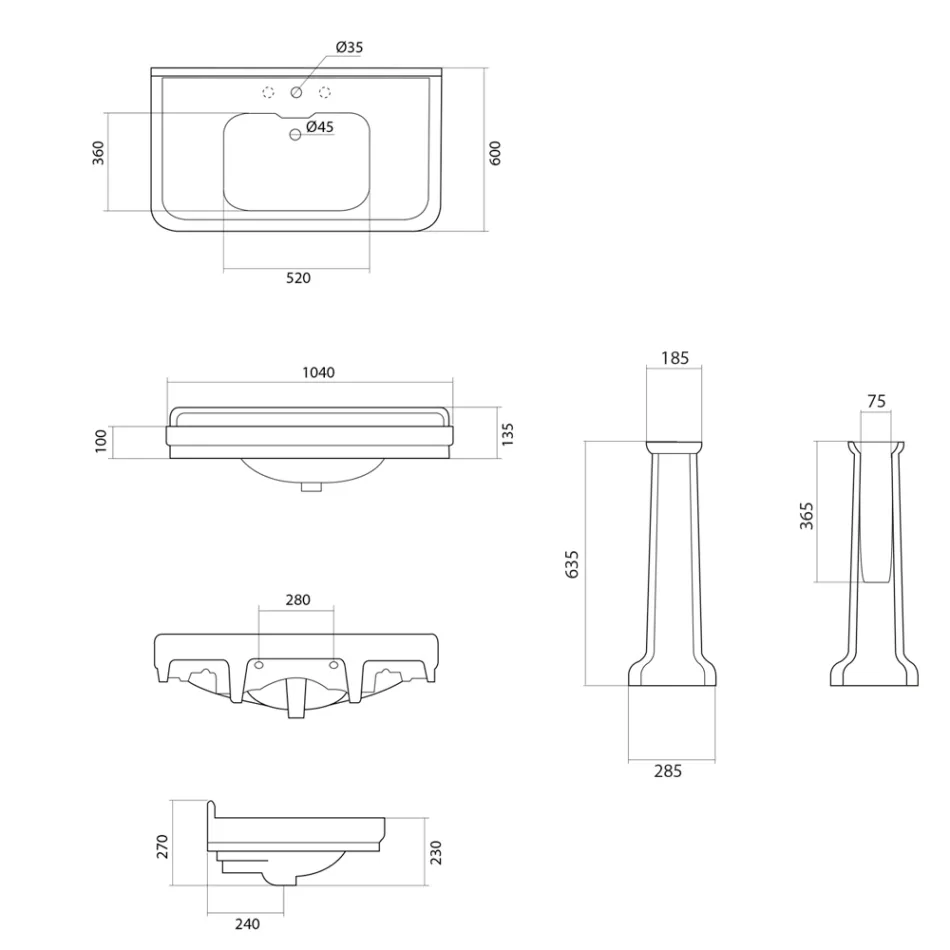 Søjlekonsol Håndvask i hvid keramik Fremstillet i Italien - Wollie Viadurini