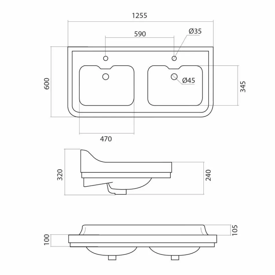 Classic dobbelt skål keramisk håndvask lavet i Italien, Swami Viadurini