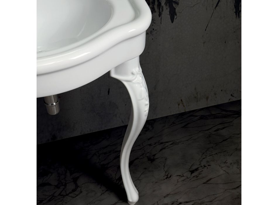 Klassisk konsol håndvask i hvid keramik fremstillet i Italien - Magda Viadurini