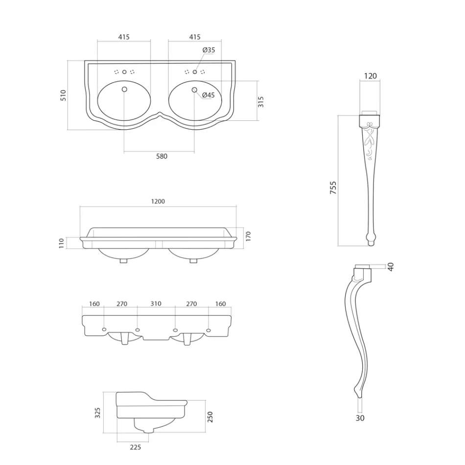 Klassisk konsol håndvask i hvid keramik fremstillet i Italien - Magda Viadurini