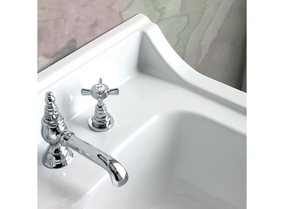 Konsol Håndvask i hvid keramik med dobbelt håndvask Fremstillet i Italien - Wollie Viadurini