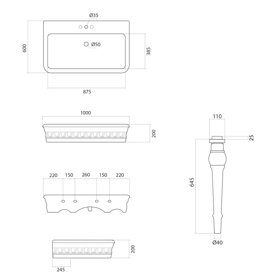 Konsol Håndvask i hvid keramik Lavet i Italien Klassisk design - Areta Viadurini