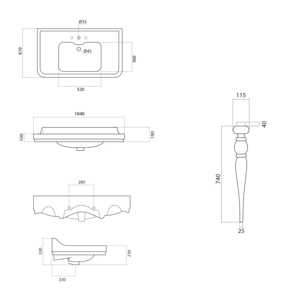 Konsol Håndvask i hvid keramik Lavet i Italien klassisk stil - Wollie Viadurini