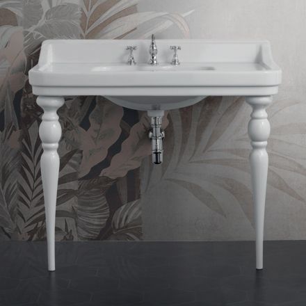Konsol Håndvask i hvid keramik Lavet i Italien klassisk stil - Wollie Viadurini