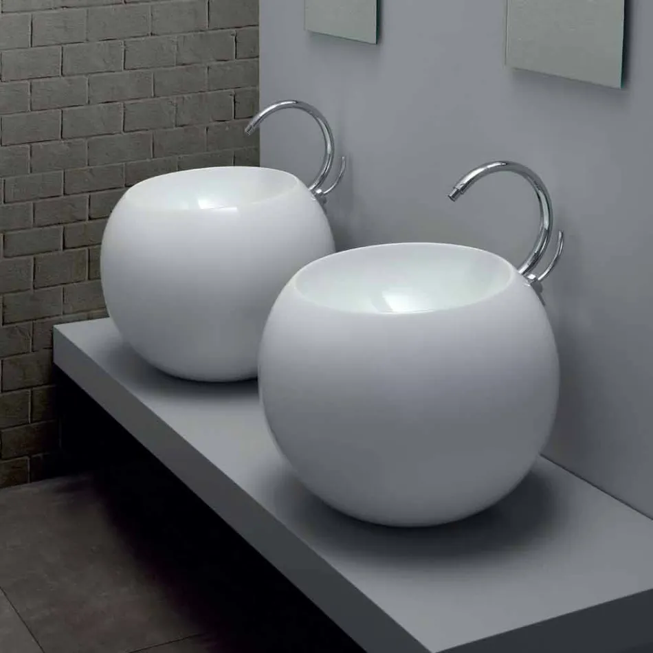 Kugleformet bordplade håndvask i farvet keramiske fliser Viadurini