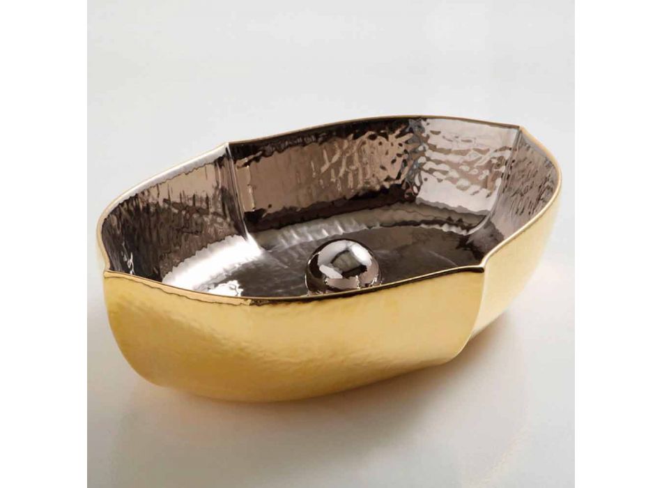 Countertop keramisk og guld håndvask lavet i Italien Oscar design Viadurini