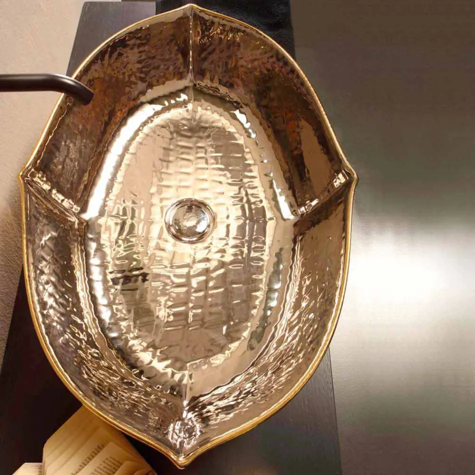 Countertop keramisk og guld håndvask lavet i Italien Oscar design Viadurini