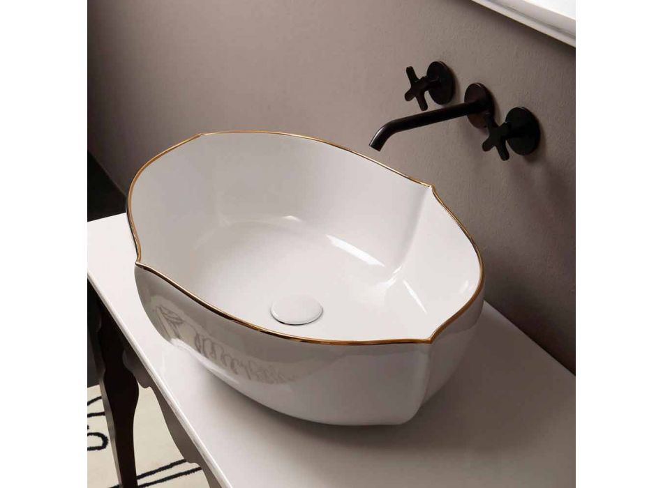 Countertop design keramisk hvidguld håndvask lavet i Italien Oscar Viadurini