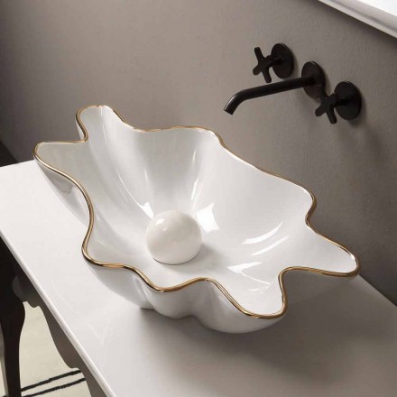 Countertop design keramisk hvidguld håndvask lavet i Italien Rayan Viadurini