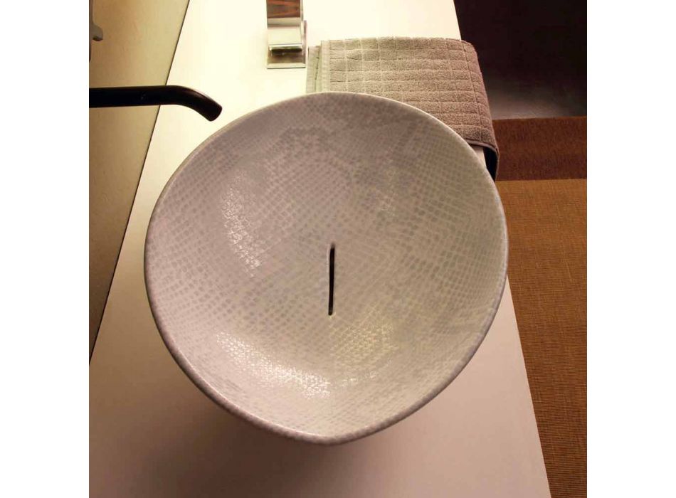 Hvid keramisk snakeskin design bordtæppe lavet Italien Dyr Viadurini