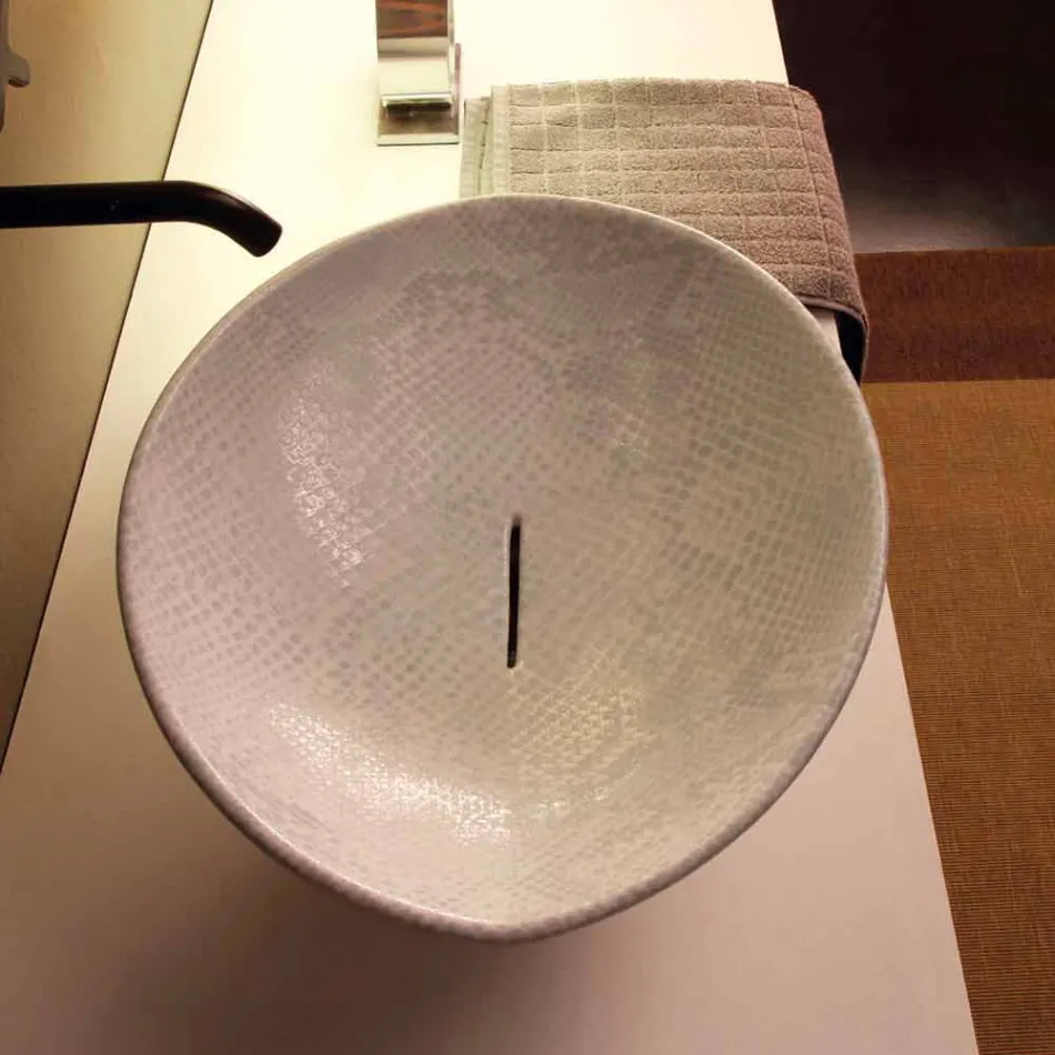 Hvid keramisk snakeskin design bordtæppe lavet Italien Dyr Viadurini