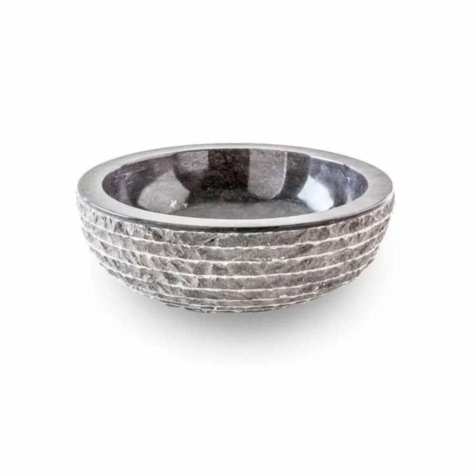 Rund design håndvask i håndarbejdet sort marmor - linned Viadurini