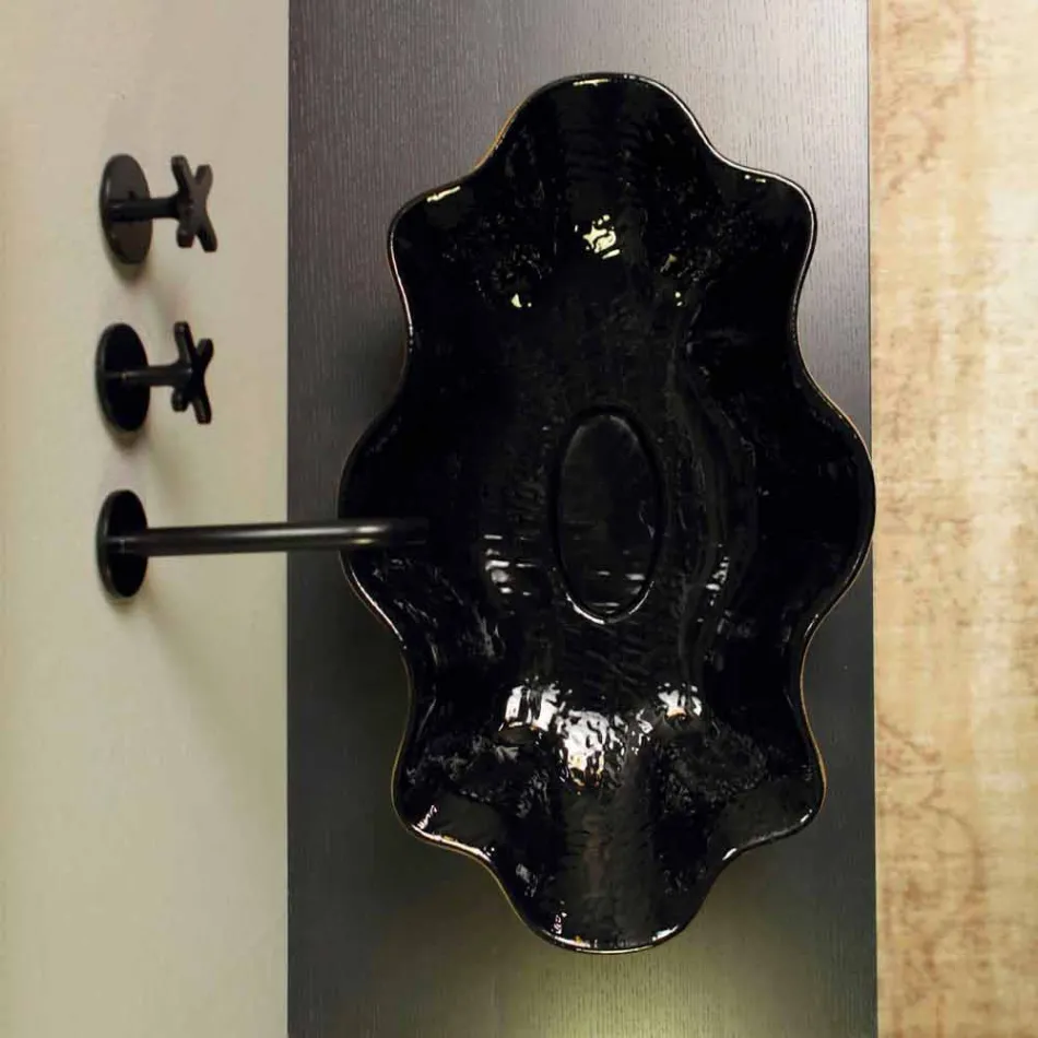 Håndvask i sort og guld keramisk design lavet i Italien Cubo Viadurini