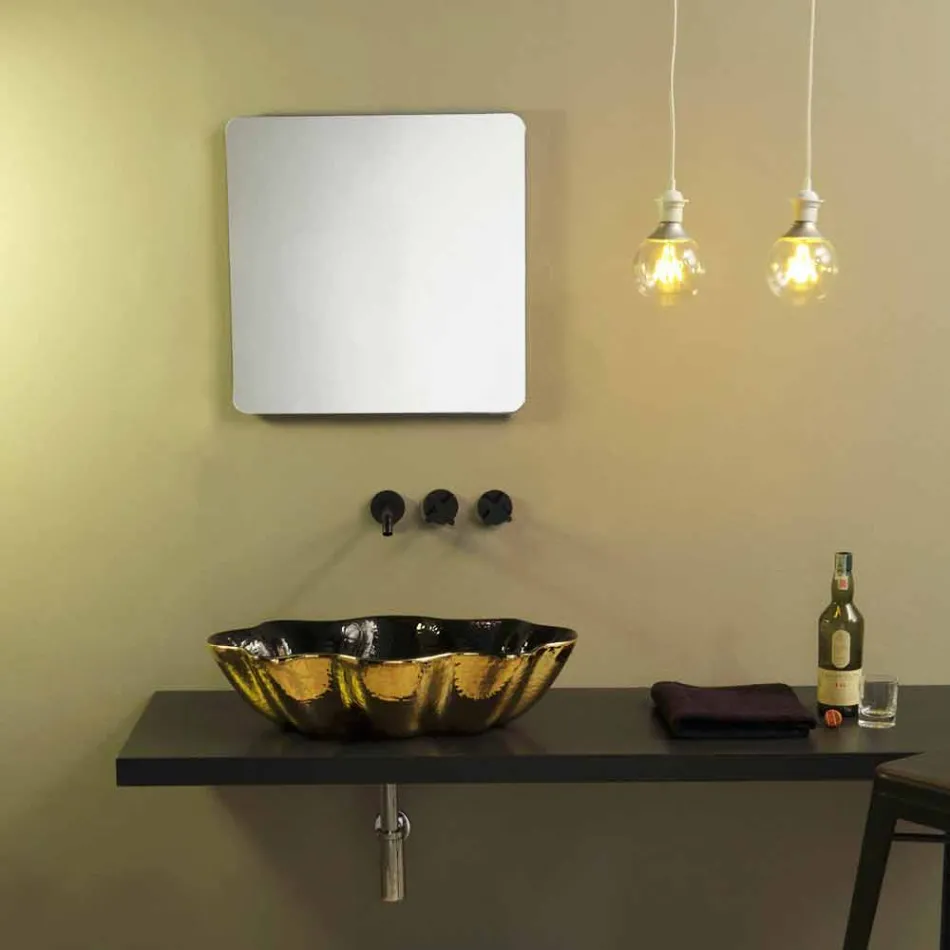 Håndvask i sort og guld keramisk design lavet i Italien Cubo Viadurini