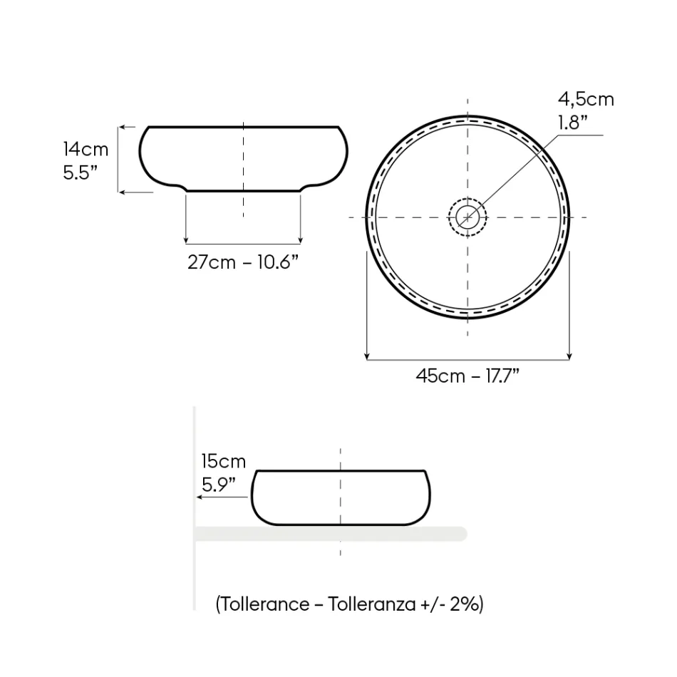 Bordvask i mørk eller okkerfarvet ildfast ler - Prisma Viadurini