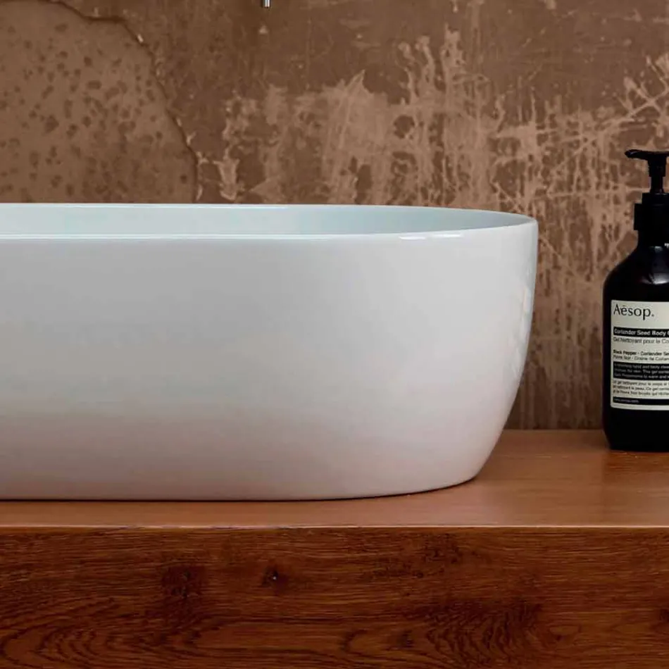 Håndvask i hvid keramik eller farvestoffer stjerne 55x35 lavet i Italien Viadurini