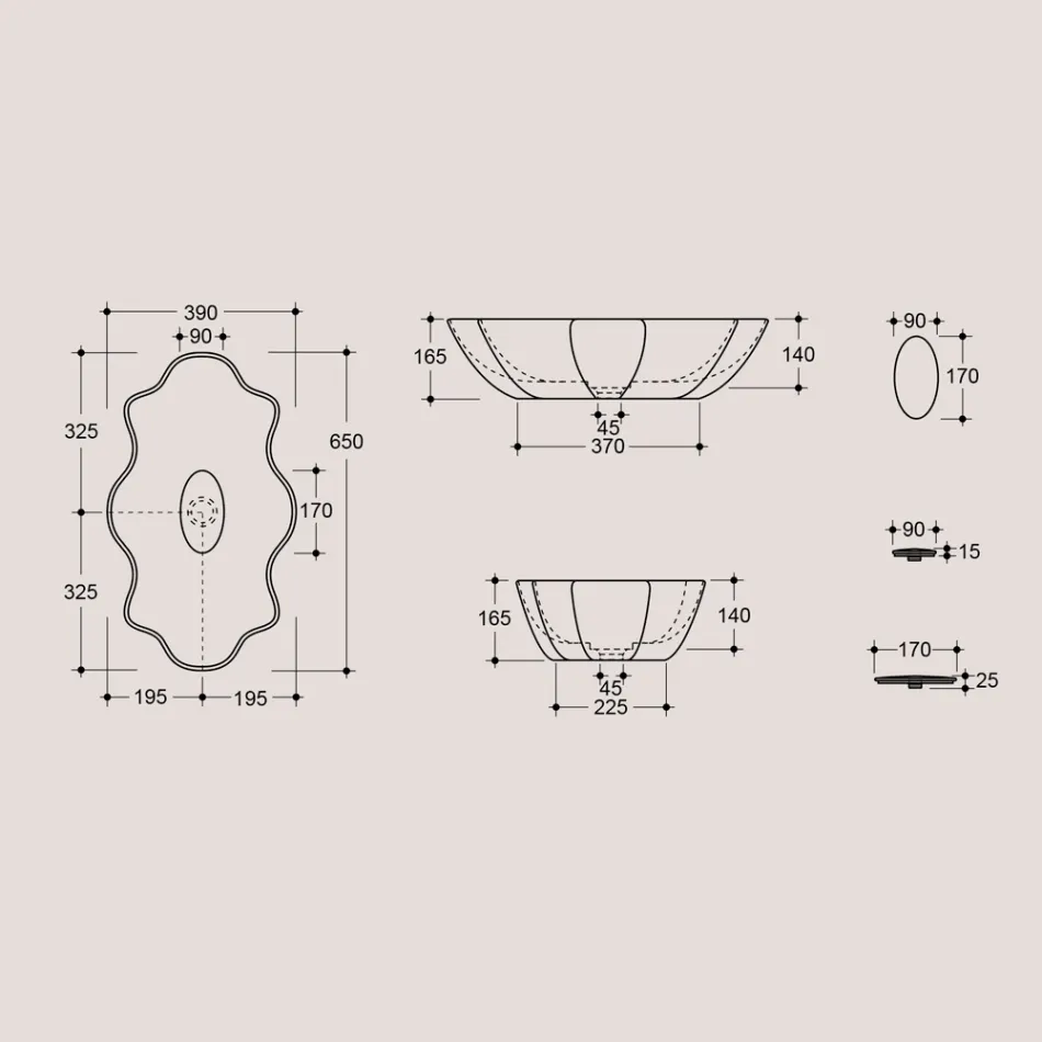 Bordplade håndvask i farvet keramik forskellige finish L 65 cm - Terning Viadurini