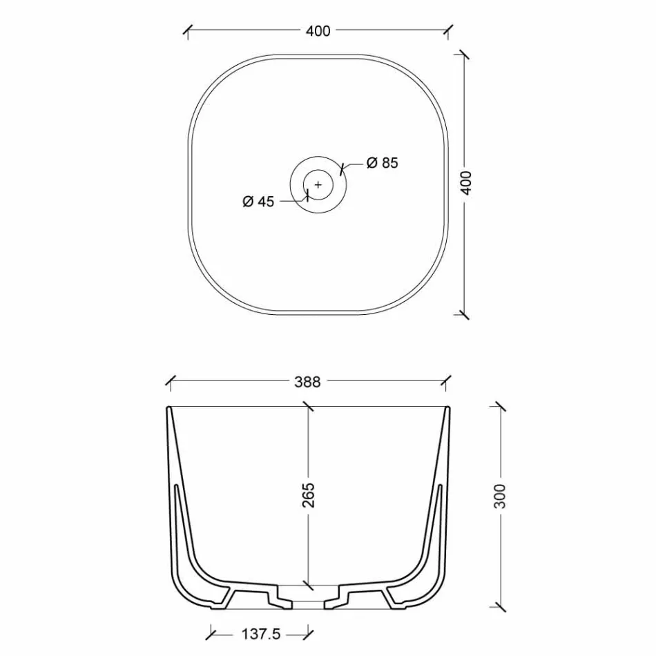 Håndvask i moderne design keramik stjerne Square 40x40 cm Viadurini