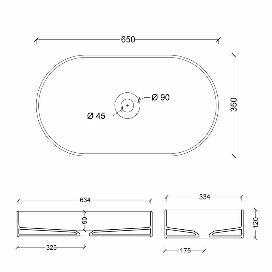 Håndvask i moderne design keramiske Sun gjorde Italien 65x35 cm Viadurini