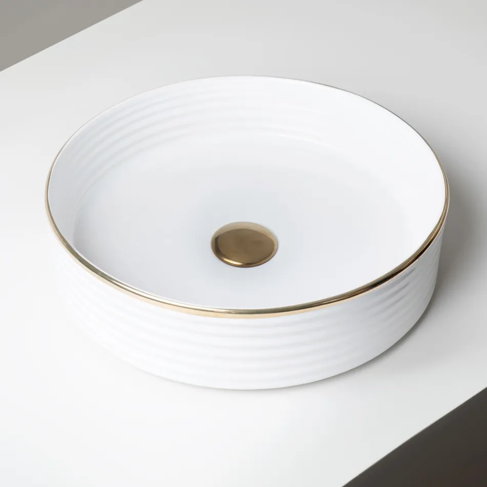 Bordvask i porcelænsstentøj med emaljeret kant - Vibration Viadurini