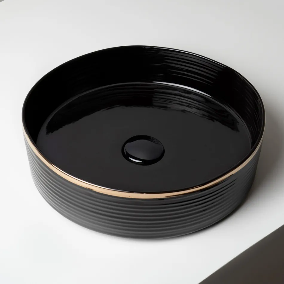 Bordvask i porcelænsstentøj med emaljeret kant - Vibration Viadurini