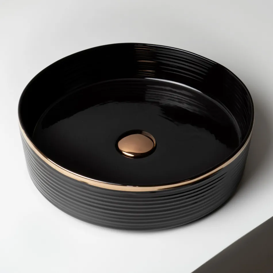 Bordvask i porcelænsstentøj med emaljeret kant - Vibration Viadurini