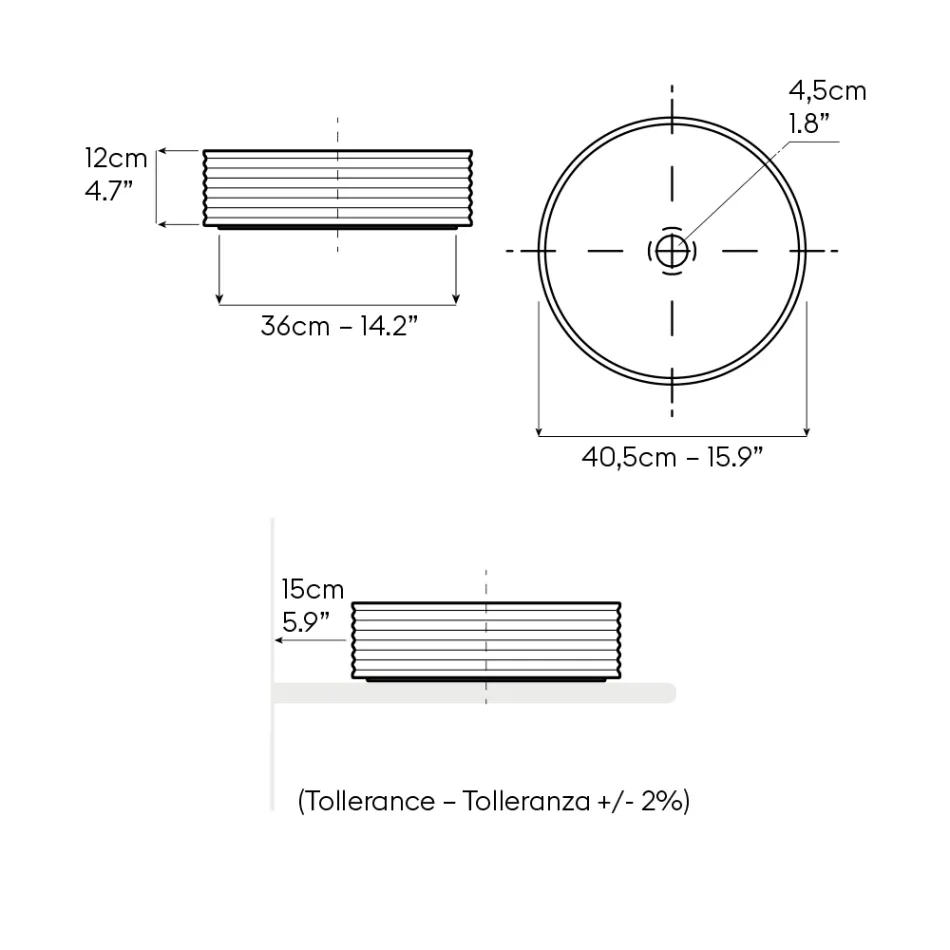 Bordvask i porcelænsstentøj med emaljeret kant - Vibration Viadurini