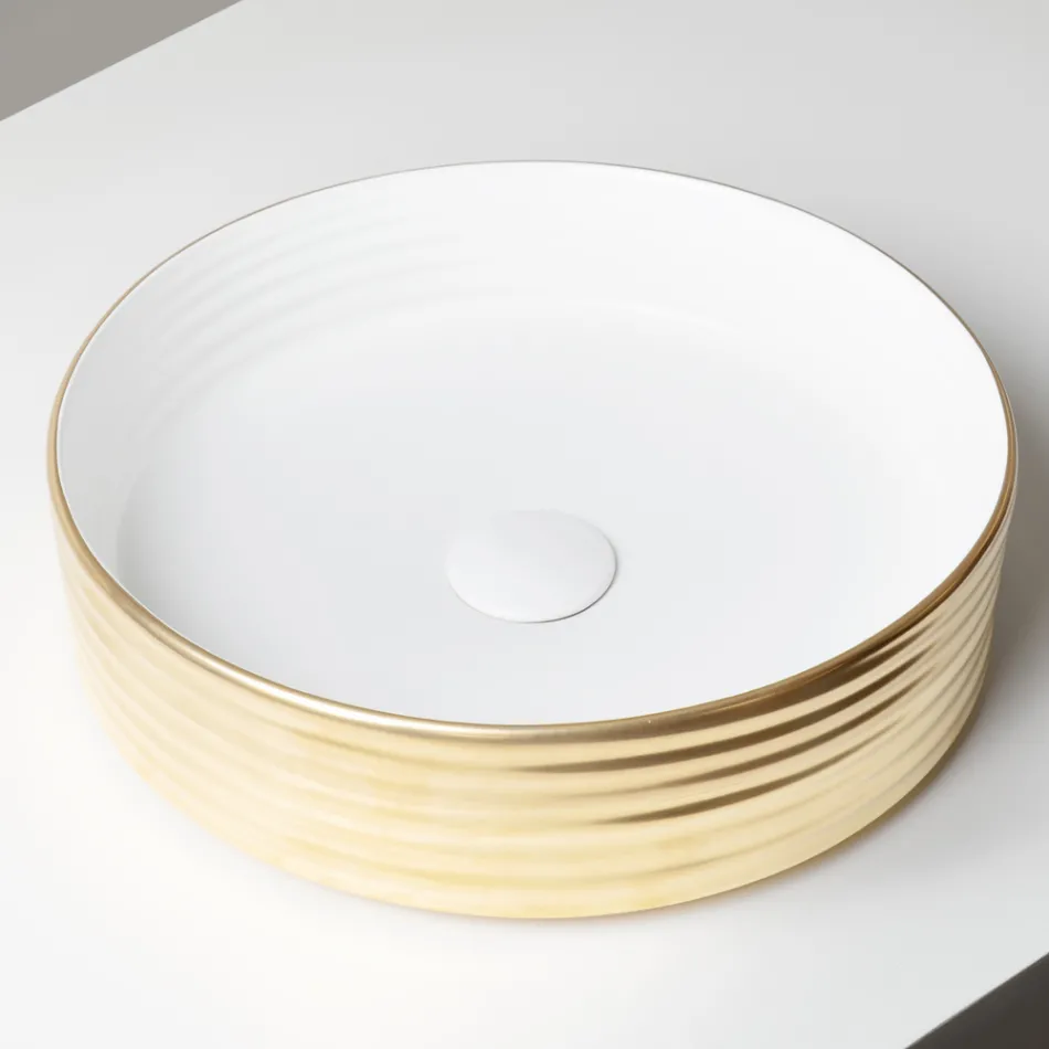 Bordvask i bølget porcelæn stentøj fremstillet i Italien - Vibrazione Viadurini