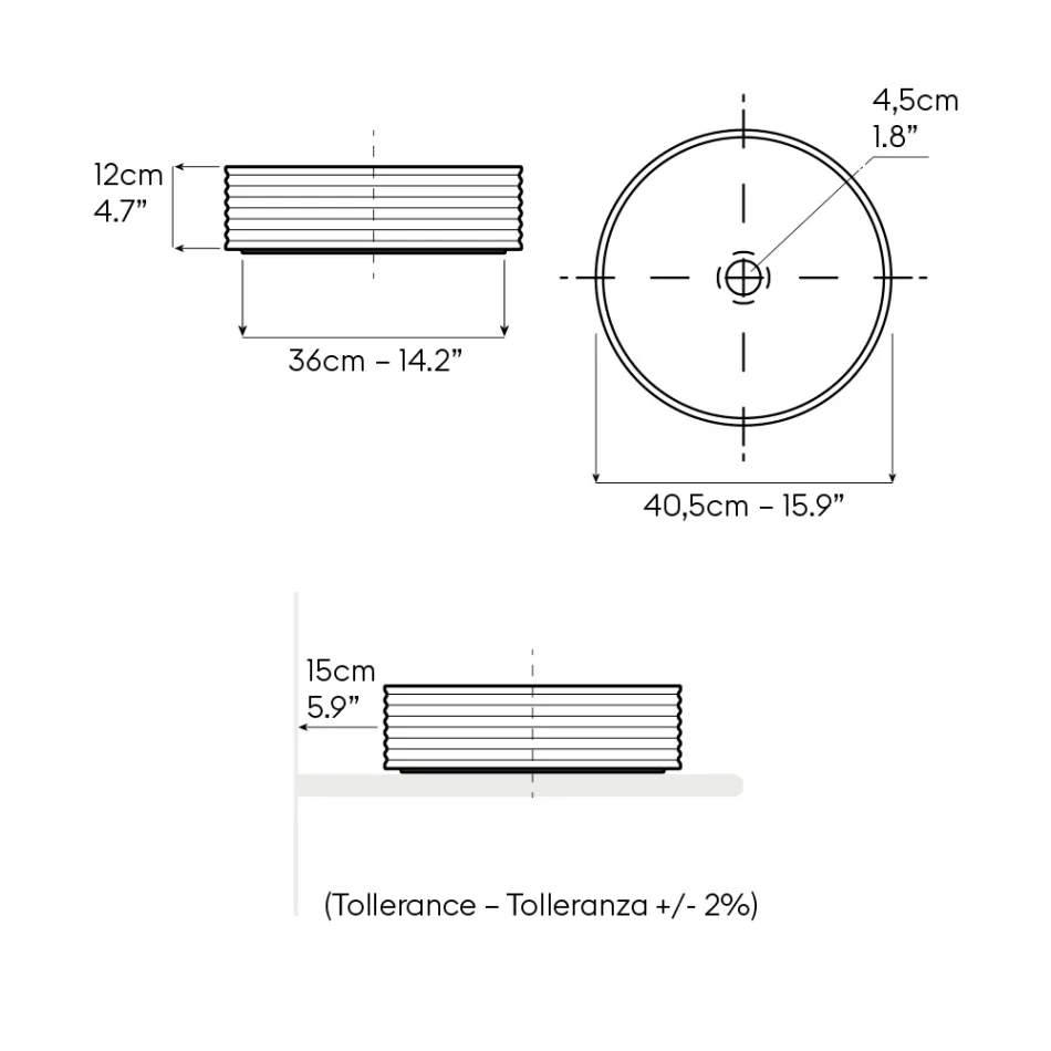 Bordvask i bølget porcelæn stentøj fremstillet i Italien - Vibrazione Viadurini