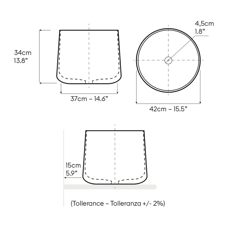 Hånddrejet porcelænsvask til bordplade - Nomad Viadurini