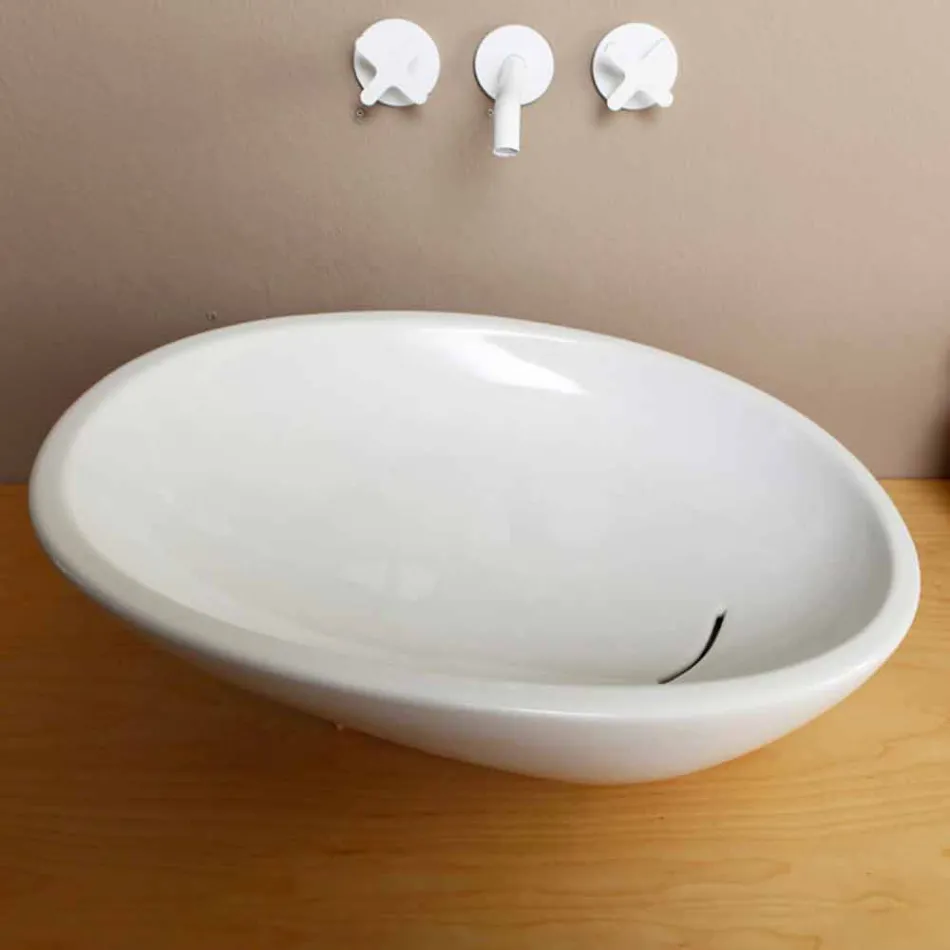 Design skrå keramisk håndvask lavet i Italien Glossy Viadurini