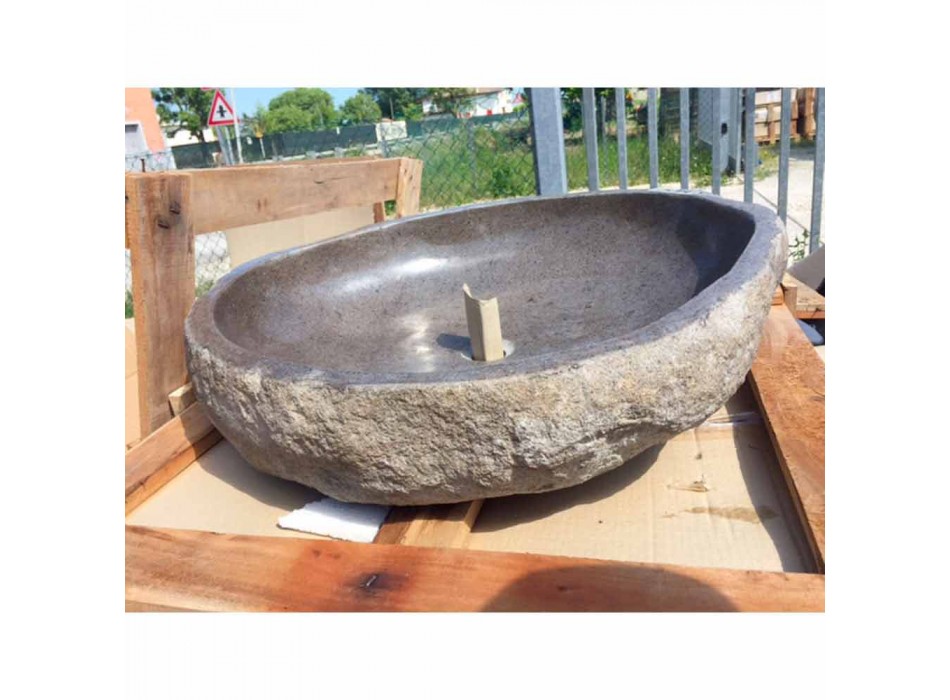 Bordvask håndlavet i River Stone - Aurea Viadurini
